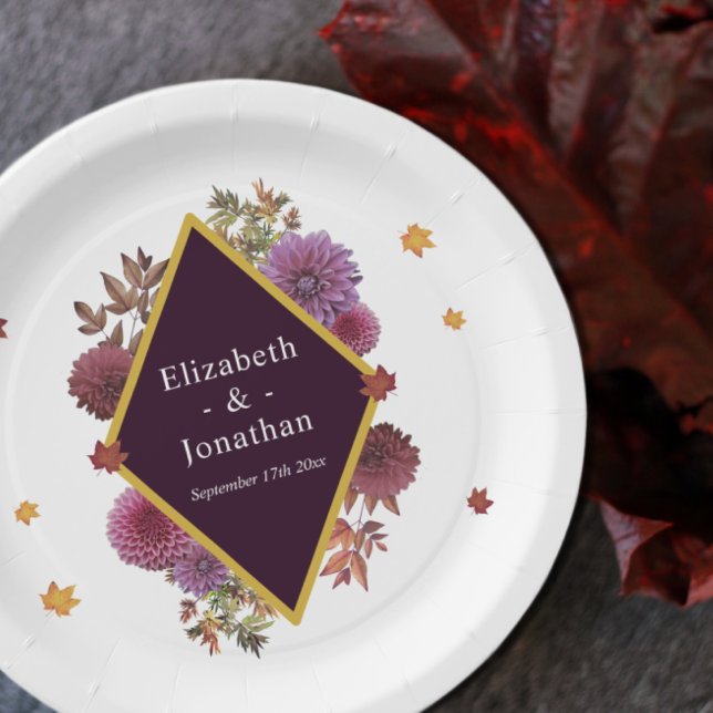 Romantic Autumn Dahlia Wedding Paper Plate (Creator Uploaded)
