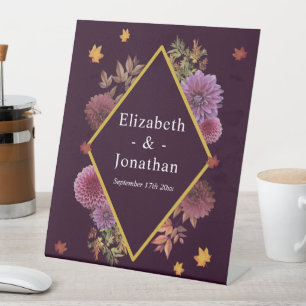 Romantic Autumn Dahlia Wedding Pedestal Sign