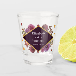 Romantic Autumn Dahlia Wedding Shot Glass