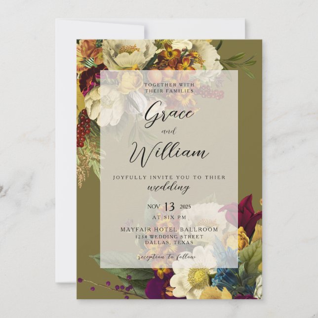 Romantic Autumn Fall Floral Wedding Invitation (Front)