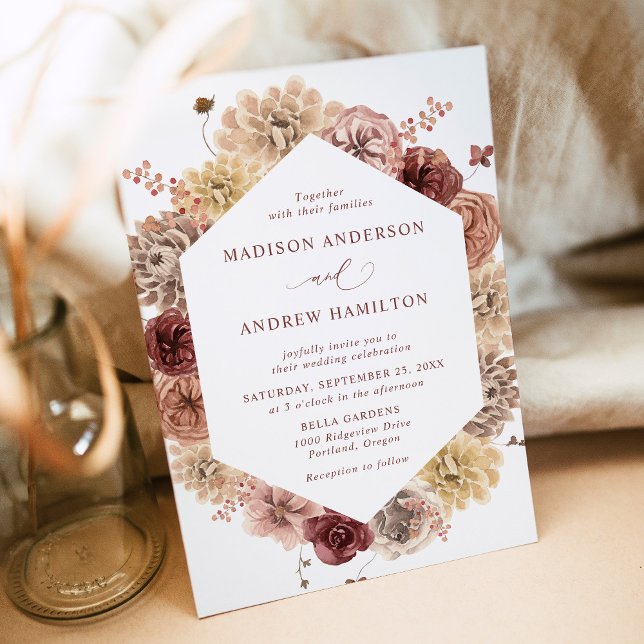 Romantic Autumn Floral Frame Wedding Invitation (Creator Uploaded)