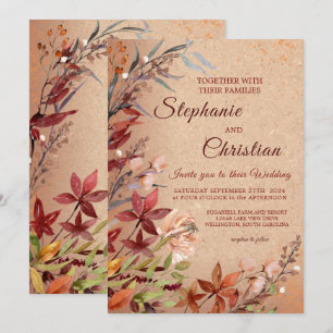 Romantic Autumn Floral Rustic Burgundy Wedding Invitation