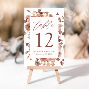 Romantic Autumn Floral Wedding Table Number