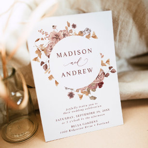 Romantic Autumn Floral Wreath Wedding Invitation