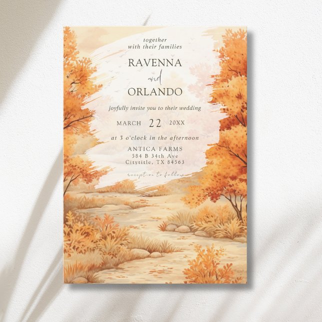 Romantic Autumn Forest Path Leaves Fall Wedding Invitation (Creator Uploaded)