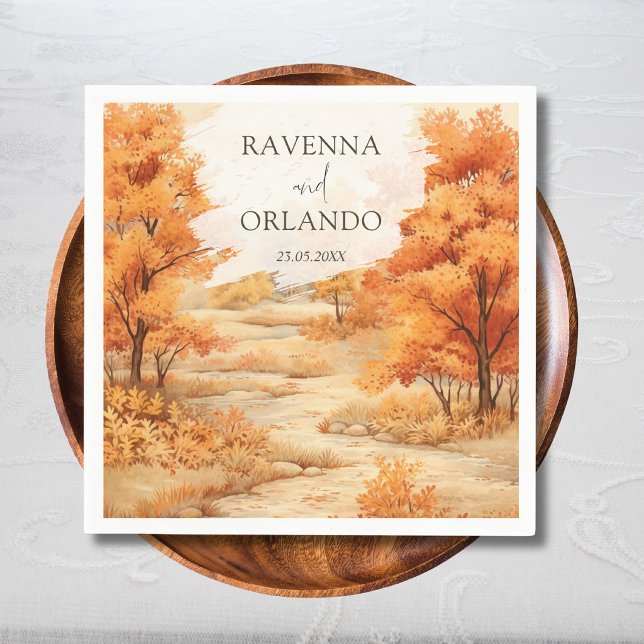 Romantic Autumn Forest Path Leaves Fall Wedding Napkin (Creator Uploaded)