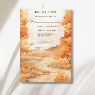 Romantic Autumn Forest Path Leaves Fall Wedding RSVP Card