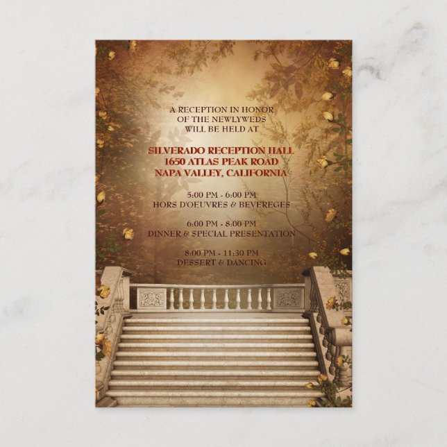 Romantic Autumn Leaves and Columns Reception Card (Front)