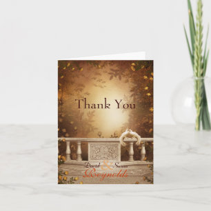 Romantic Autumn Leaves and Columns Thank You Note Card