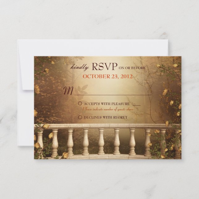 Romantic Autumn Leaves and Columns Wedding RSVP (Front)