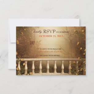 Romantic Autumn Leaves and Columns Wedding RSVP Card