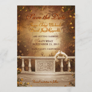 Romantic Autumn Leaves and Roses Save the Date Invitation