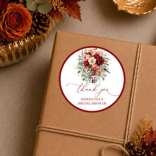 Romantic autumn marsala floral bridal shower stick classic round sticker