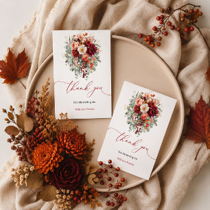 Romantic autumn marsala floral fall thank you card