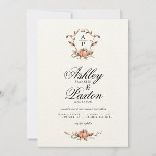 Romantic Autumn Pumpkin Monogram Wedding   Invitation