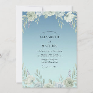Romantic Azure Painted Leaf Wedding Invitation