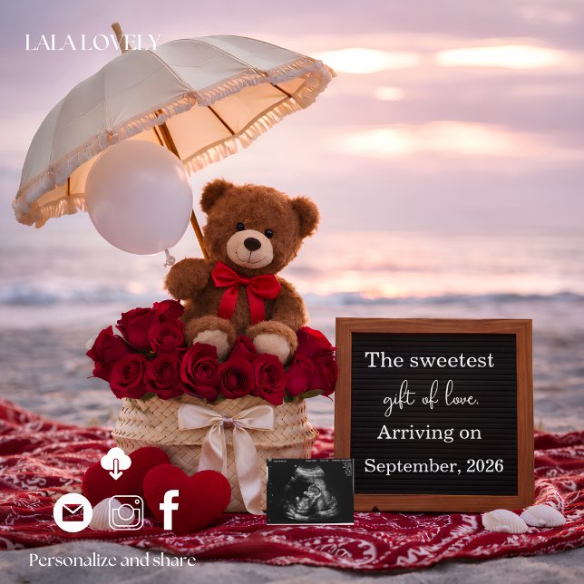 Romantic Baby Reveal Pregnancy announcement card  (Creator Uploaded)