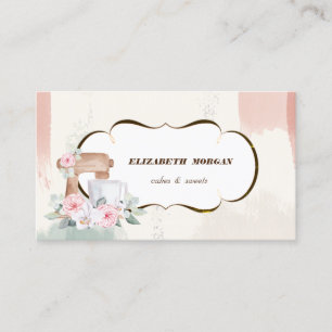 Romantic Bakery ,Watercolor Mixer Flowers Business Card