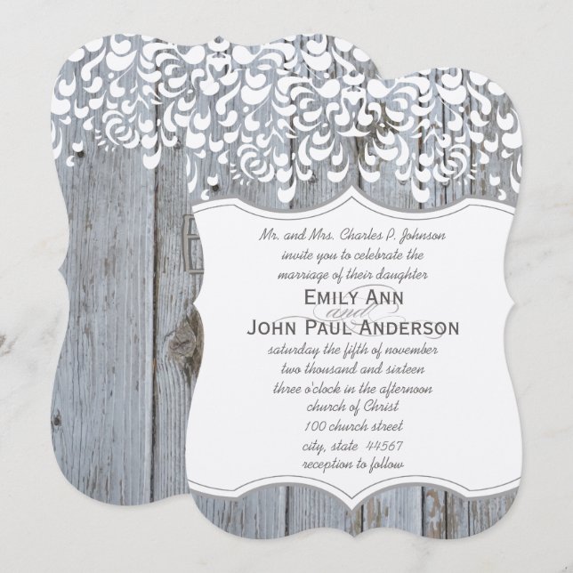 Romantic Barn Wood and Lace Elegant Wedding Invitation (Front/Back)