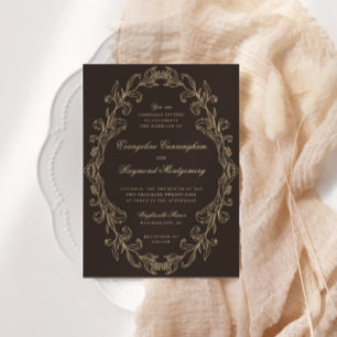 Romantic Baroque Ornate Frame Dark Brown Wedding Invitation