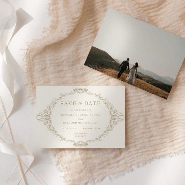 Romantic Baroque Ornate Frame Photo Save The Date (Creator Uploaded)