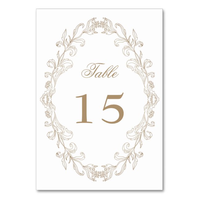 Romantic Baroque Ornate Frame Wedding Table Number (Front)