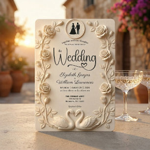 Romantic Baroque Roses & Silhouette Frame Wedding  Invitation