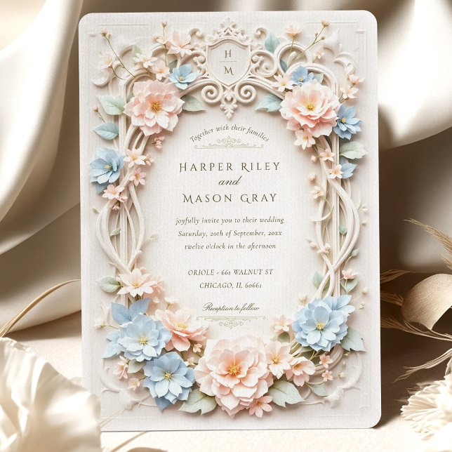 Romantic Baroque Wedding with Floral Accents Invitation (Creator Uploaded)