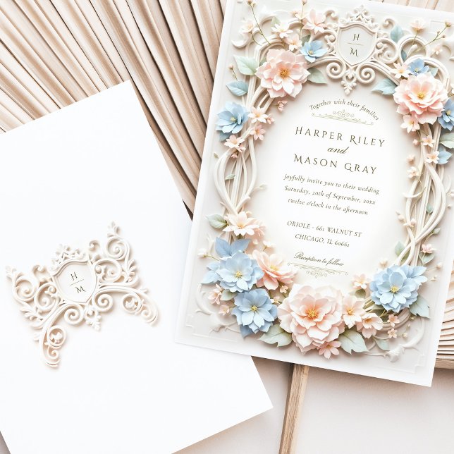 Romantic Baroque Wedding with Floral Accents Invitation (Creator Uploaded)