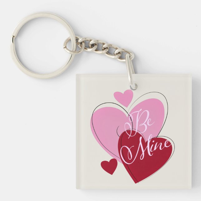 Romantic Be Mine Hearts Valentine Double-Sided  Key Ring (Front)
