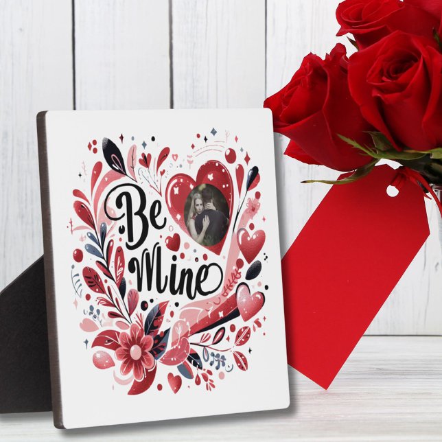 Romantic "Be Mine" Quote Photo Red Heart Bohemian Plaque (Creator Uploaded)