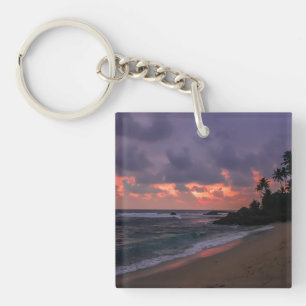 Romantic Beach at Dusk Key Ring