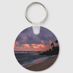 Romantic Beach at Dusk Key Ring