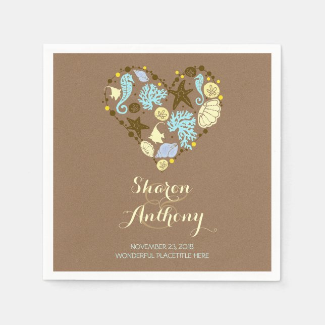 Romantic Beach Heart Wedding Paper Napkins (Front)