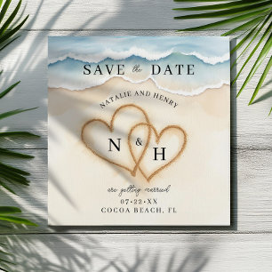 Romantic Beach Hearts Save the Date   Watercolor