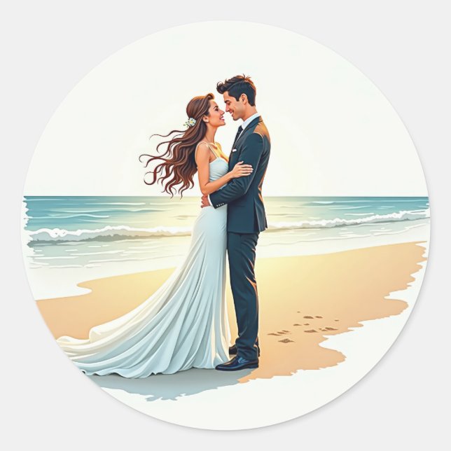 Romantic Beach Kiss Classic Round Sticker (Front)