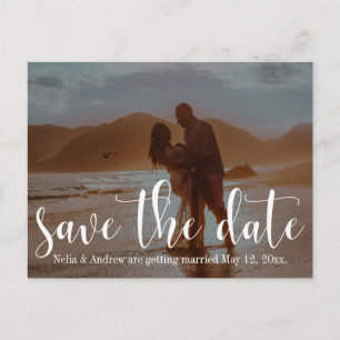 Romantic Beach Photo Typography 30 Save the Date 1 Announcement Postcard