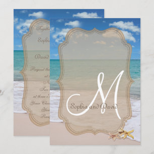 Romantic Beach Starfishes Wedding Monogram Invite
