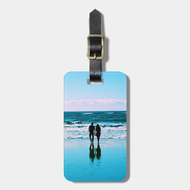 Romantic Beach Stroll Luggage Tag (Front Vertical)
