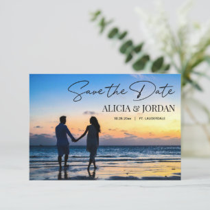 Romantic Beach Sunset Photo Save the Date Card