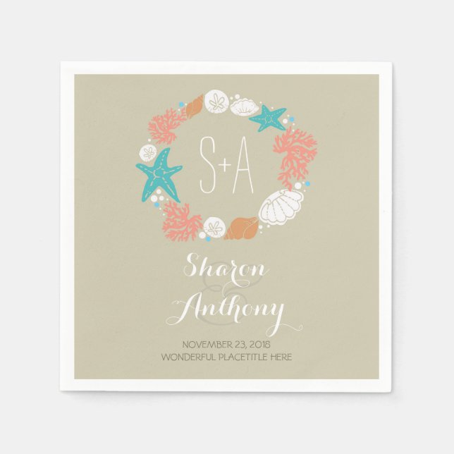 Romantic Beach Treasures Wedding Paper Napkins (Front)