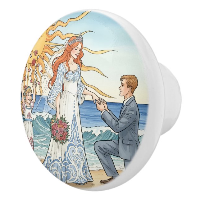 Romantic Beach Wedding Art Nouveau Ceramic Knob (Right)