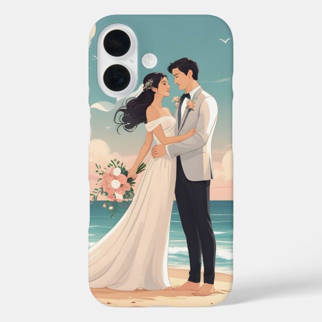 Romantic Beach Wedding – Bride and Groom in Love Case-Mate iPhone Case (Back)