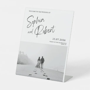 Romantic Beach Wedding Invitation – Black & White Pedestal Sign