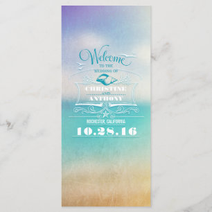 romantic beach wedding programs - ombre blue sea programme
