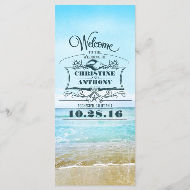 romantic beach wedding programs programme (Front)