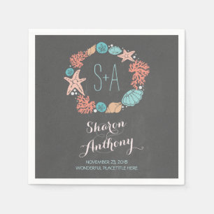 Romantic Beach Wreath Wedding Paper Napkins