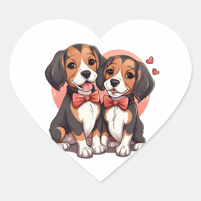 Romantic Beagle Puppy Love Illustration Heart Sticker (Front)