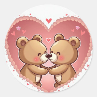 Romantic Bear Couple Heart Sticker