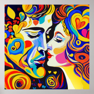 Romantic Beautiful Kissing Couple in Love Poster
